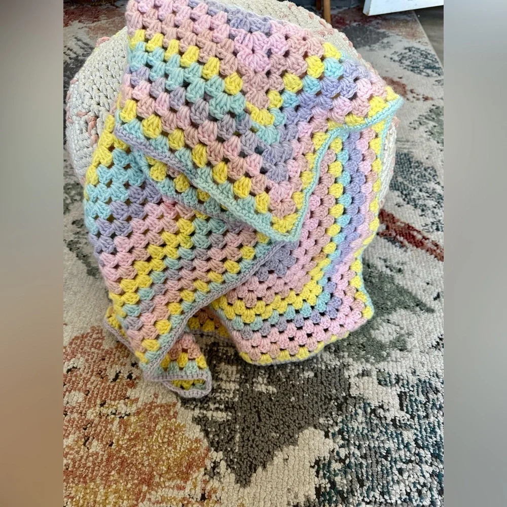 Handmade Brilliant Pastel Baby Girl Crochet Blanket Granny Square Baby Gift